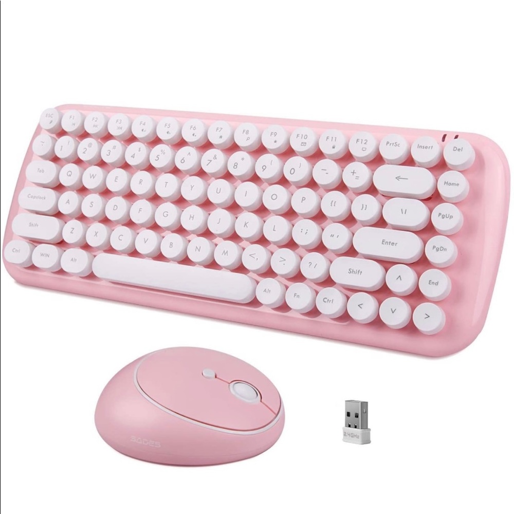 Pink wireless mouse and keyboard combo